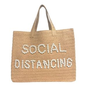 btb Los Angeles Social Distancing Straw Tote Beyond the Beach Tote Bag Pearls
